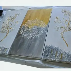 Islamic Textured Wall Art Set (Grey, White, and Gold) - 3-Piece - Wall Decor (12 ×24) resin clock