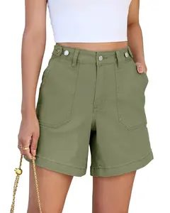 luvamia Jean Shorts for Women High Waisted Wide Leg Cinch Waist Stretchy Denim Mid Thigh Shorts Casual Summer Jorts