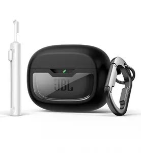 SURITCH Case Cover for JBL Vibe Beam/JBL Vibe Beam 2/ JBL Vibe 200TWS Earbuds [ONLY CASE, No Buds Included], Shockproof Magnetic Protective Headphone Cover, Rugged Bumper Case with Carabiner & Cleaning Kit & Removal Tool