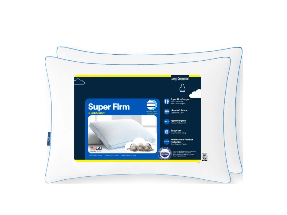 Orthopedic Firm Pillow, Standard/Queen, 2 Pack