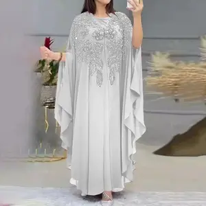 Women'S Sequined Vintage Muslim Dress Patchwork Long Sleeve Large Size Dress Pullover birthday dress Caftan Modesty elegantoutfits dresses women black dress sweater dresses long sleeve dresses