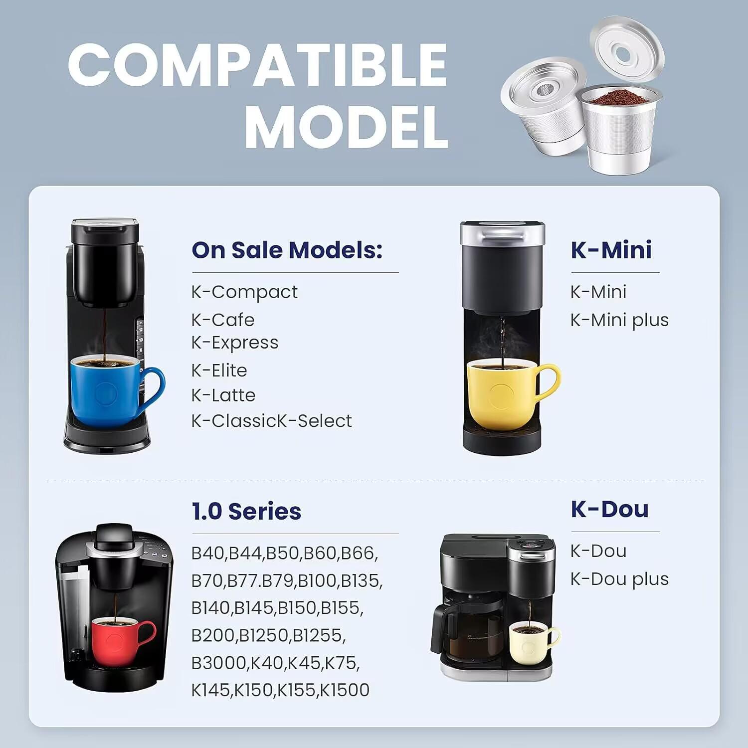 2 Pack Reusable K Cups Coffee Pods for Keurig Single Hole Machine: All Stainless Steel Refillable K Cups - Reusable Coffee Filters for Keurig, SUS 304‌, BPA-Free, Scoop