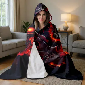1pc Fiery Dragon Skull Hooded Blanket, Oversized Wearable Flannel Poncho, Super Soft Warm Cozy Cloak for Lounging, Gaming, Watching TV, Reading, Camping, Adults Men Women Teens Gift