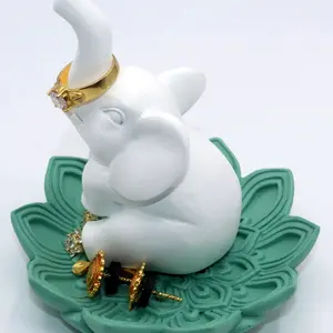 Cute Elephant Ring Holder Tray Decorative, Ring Dish, Jewelry Holder Organizer Display Home Decor Festival Gifts for Mom Wife Wedding Lightweight Flower Bowl Hand Racks Slide