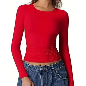 Trendy Solid Color Women's Round Neck Long Sleeve T-Shirt, Made of Modal, Fitted And Comfortable, Perfect for Autumn And Winter