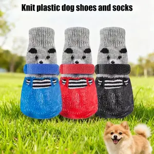 Waterproof Rubber Dog Claw Protectors with Fasteners, Anti-Slip Pet Shoes Socks, Durable Knitted Fabric Outdoor Paw Protection