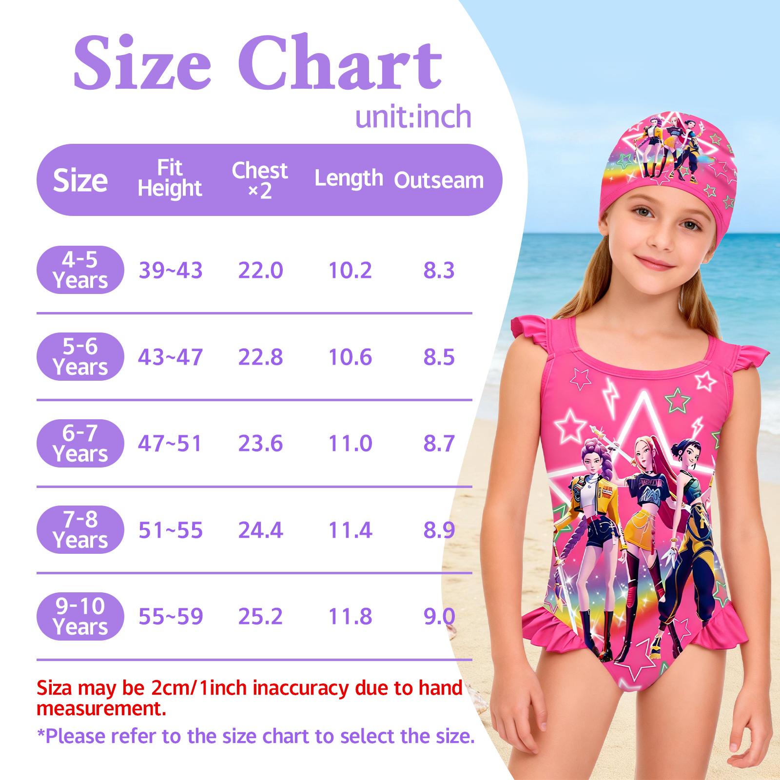 KPop  Inspired Girls Swimsuit Set, Includes Separate Swim Cap, Cute K-pop Anime Bathing Suit for Kids, Soft Stretch Summer Swimwear