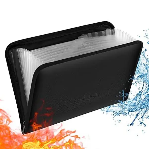 Fireproof Expanding File Folder, Fireproof Accordion File Folder Important Document Organizer Holder with Labels, Portable File Coupon Organizer for Letter A4 Size Paper