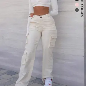 Women'sPlainFlapPocketCargoPants,StreetFashionCasualButtonTrousersforDailyWear,LadiesBottomsforFall&Winter