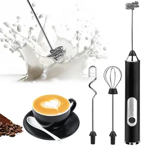 Handheld Milk Frother Wand for Coffee - Rechargeable Electric Whisk with 3 Heads and 3 Speeds, Ideal as a Drink Mixer for Latte, Cappuccino, Hot Chocolate, and Eggs(Black)
