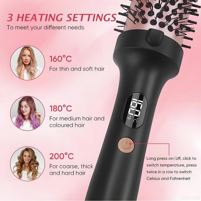 Professional 3-in-1 Ionic Ceramic Hair Curler/Straightener – Heated Styling Brush with Anti-Scald Nylon Bristles, 38mm, Fast Heating   for Salon-Quality Results. Electric Curl Wand for All Hair Types, Ideal as a Curling Iron Alternative.