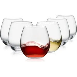 Stemless Wine Glasses Set of 6, 15oz Red & White Wine Glasses for Daily Use, Wedding, Birthdays, Housewarming Gift, Hosting, Home Bar, Evening Party(Clear)