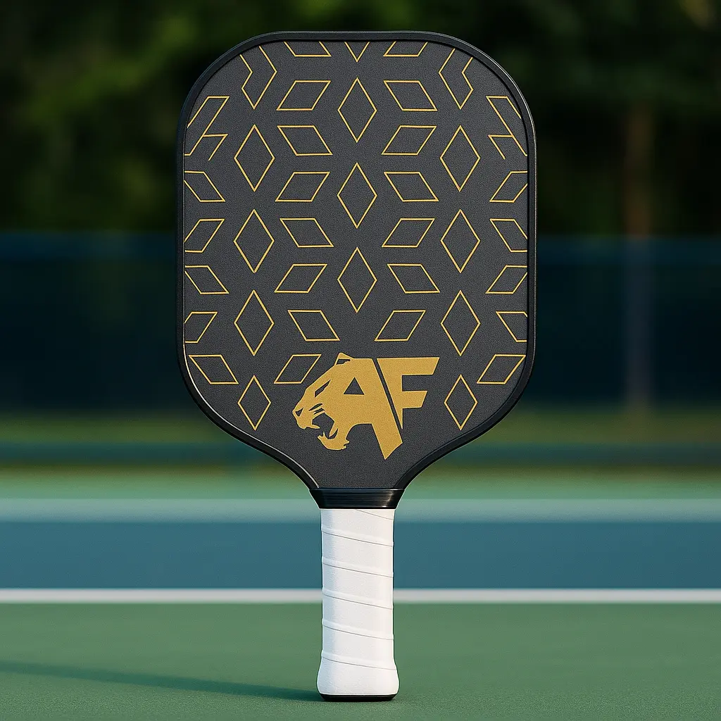 AF Hex Paddle Pickleball Racket with Balls - Black Gold Design & White Grip - Sports Equipment for Play - Includes Balls