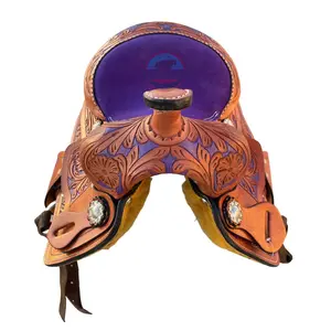 Pony Western Horse Barrel Saddle Floral Tooled- 8 Inch
