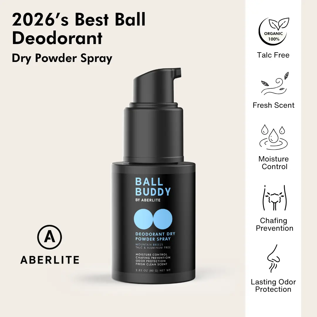 Aberlite Ball Buddy Deodorant Dry Powder Spray (Non-Aerosol) -  1 oz (28g) - Men's Anti-Chafing & Moisture Control - All-Day Odor Protection - Talc-Free, Aluminum-Free, Paraben-Free - All-Natural Arrowroot, Aloe & Chamomile - For Sensitive Skin