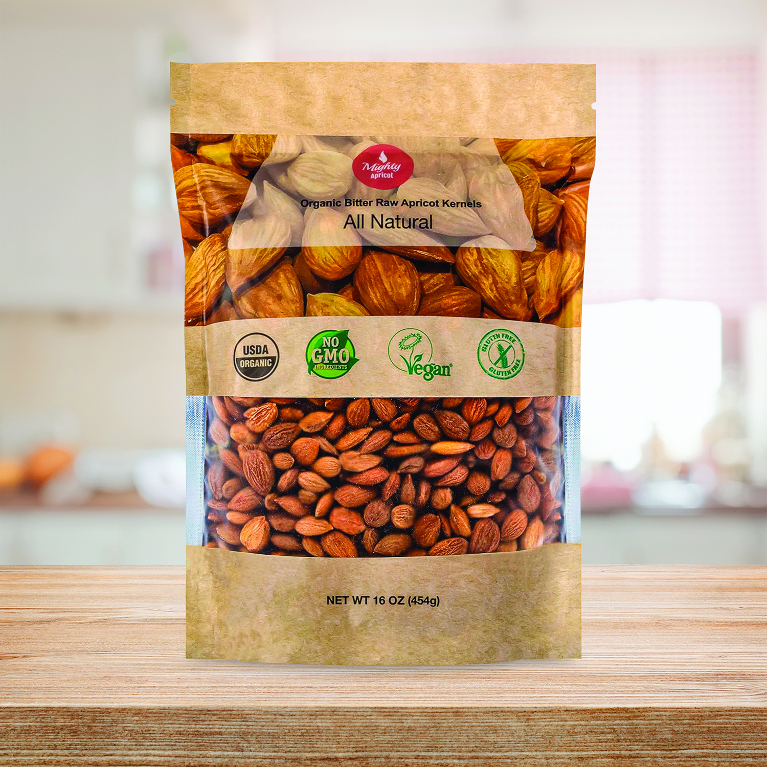 Mighty Apricot USDA Organic Bitter Apricot Kernels(1LB) 16oz, Natural Raw Bitter Apricot Seeds, Great source of Vitamin B17, Maximum 3 kernels per day