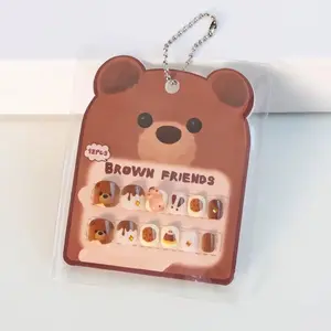 BROWN FRIENDS Mini Press-On Nails for Kids Adorable Design with Cute Bear Charm and Variety of Fun Patterns