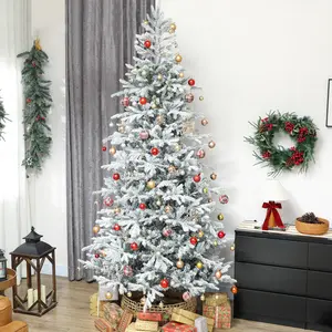 9 Foot Flocked Xmas Tree 57 Inch Wide Fire Retardant Takes 30 35 Minutes Setup for Office Lobby Church Hallway Winter Wonderland Farmhouse Decor