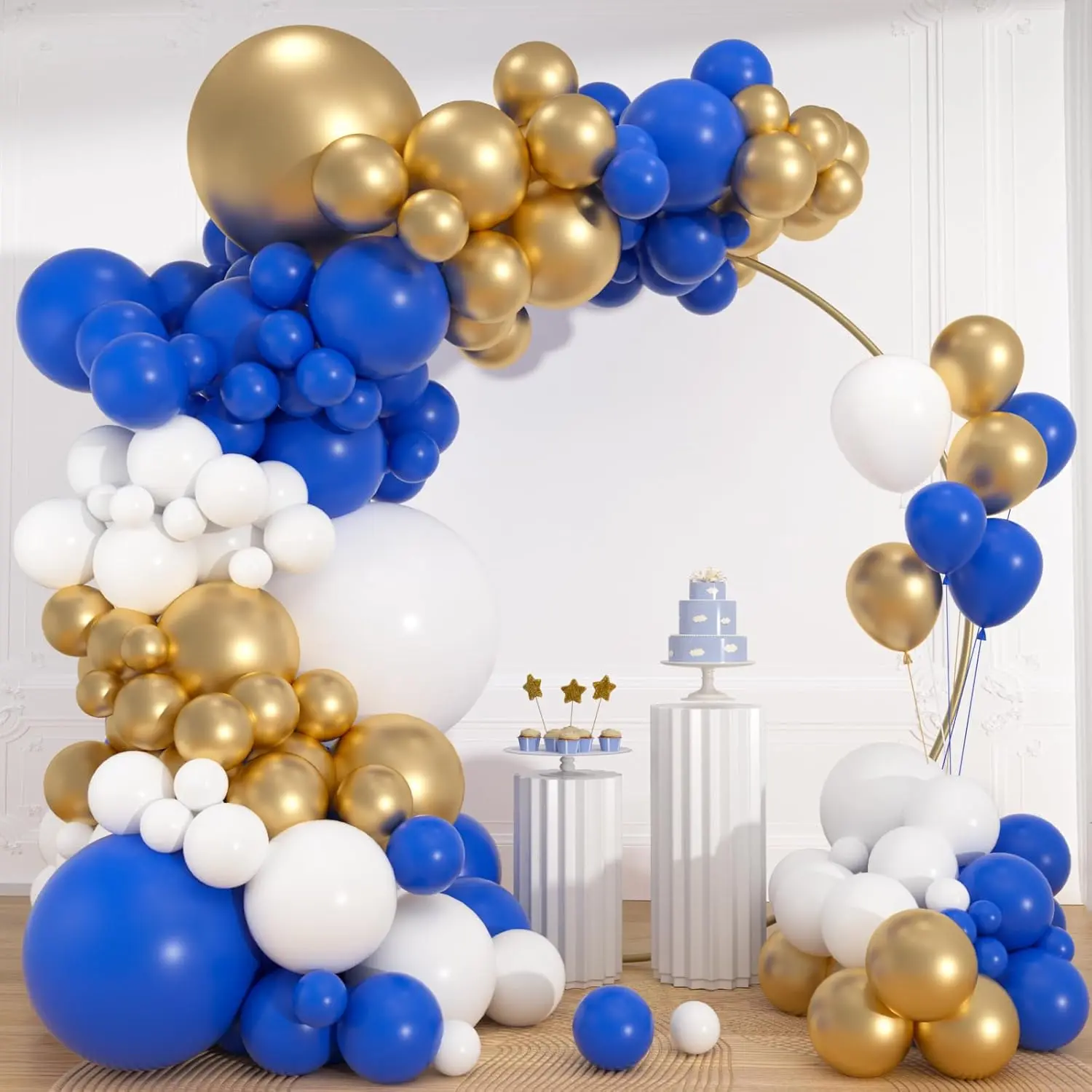 113 count Royal Blue and  Balloon Garland Arch Kit, 18 12 10 5 Inch Dark Blue White Metallic  Latex Balloons for 2026 Graduation, Men Boy Birthday,  Shower, Father's Day Party