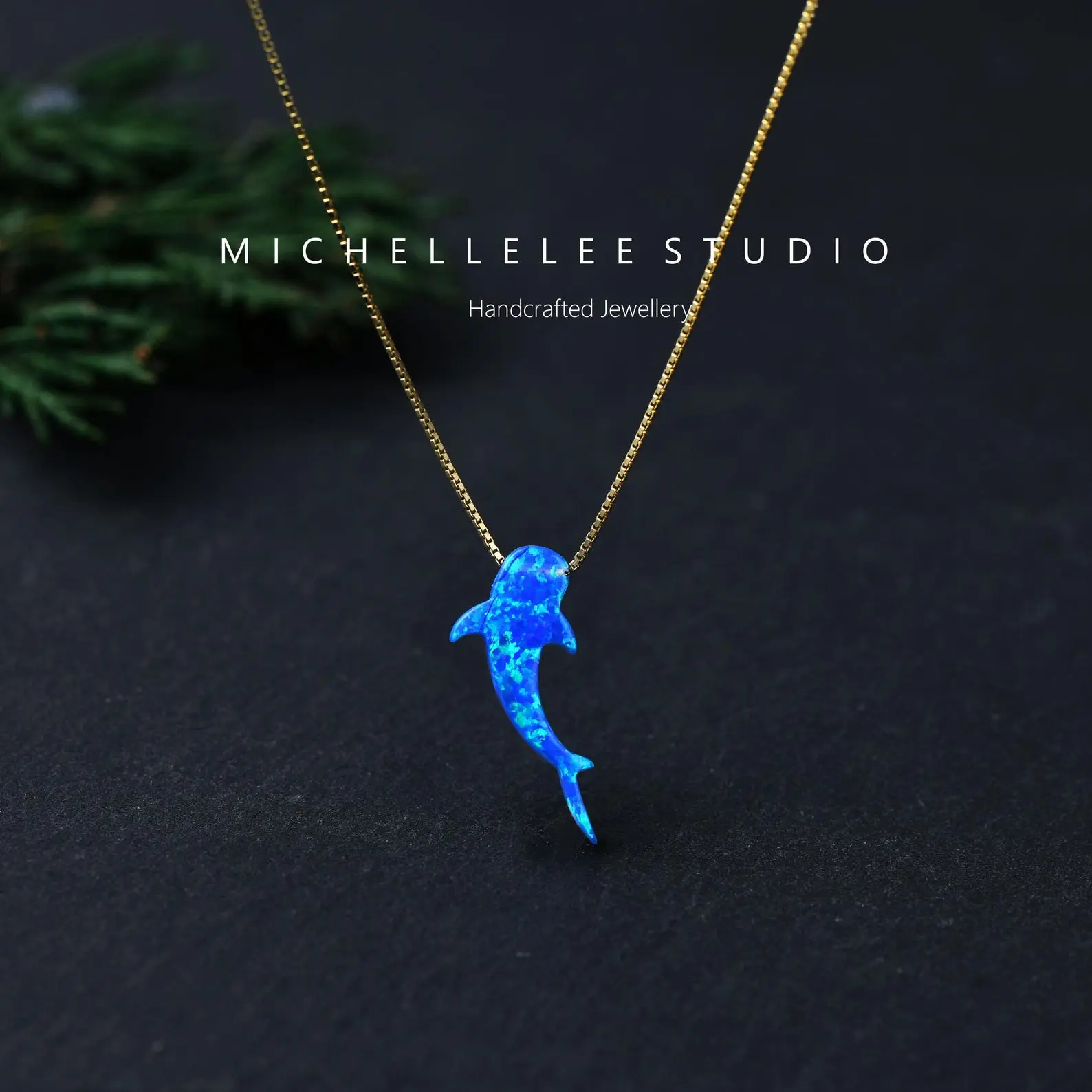 Blue Opal Whale Shark Necklace, Sterling Silver Chain