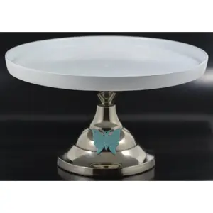 White Cake Stand with Turquoise Butterfly (10" Cake Holder)