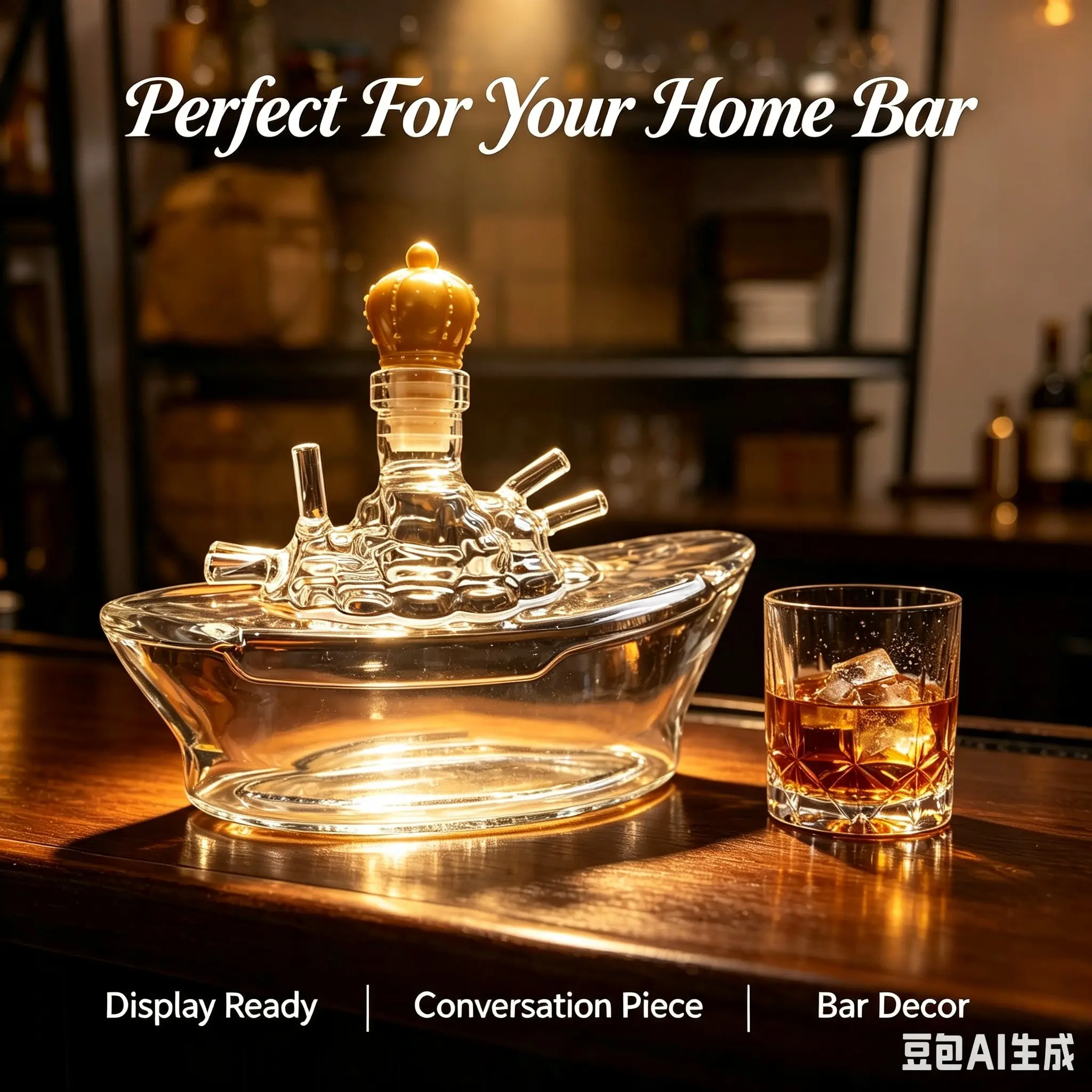 U.S. Navy Sea Lord Battleship Figurine Whiskey Decanter - 350ml Clear Acrylic Empty Bottle with Tapered Cork Stopper, Military Warship Bar Decor, Gift for Veterans, Man Cave Collectible whiskey smoker kit Ceramic Japanese Sake Set