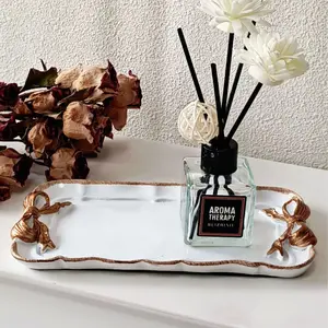 Decorative Tray Jewelry Adorable Bow-Knot Trinket Dish Resin Perfect For Holding Small Jewelries, Necklaces,  Earrings, Bracelets Decorative Plate Cosmetics Organizer Retro Design Bow Decor Resin Plate Coquette Room Decor Resin Aesthetic