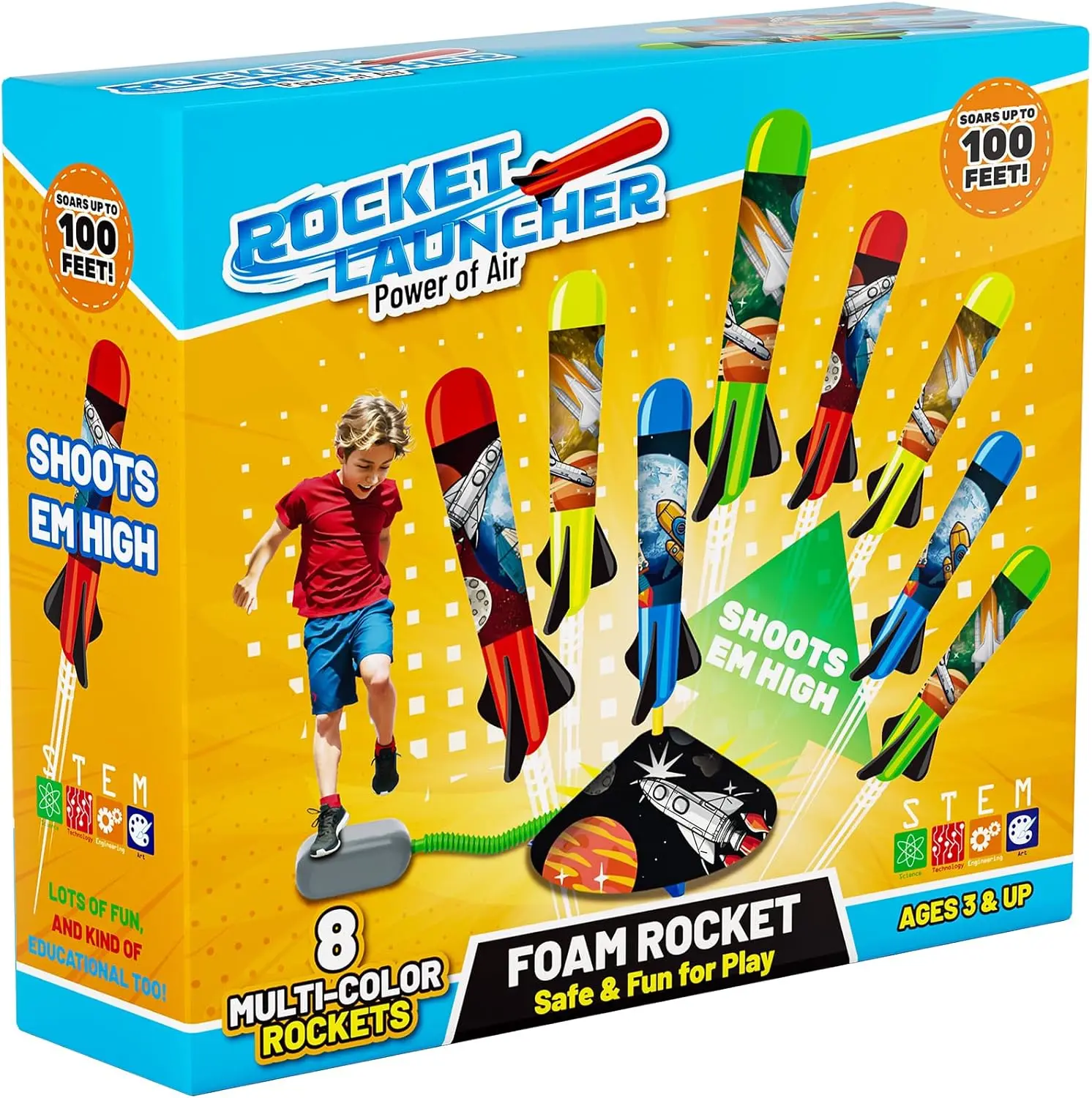 Toy Rocket Launcher for Kids - Launch up to 100 Ft, 8 Foam Rockets & Adjustable Launch Stand, Outdoor Toys for Kids Ages 4-8, 3 4 5 6 7 Year Old Boys Birthday Gifts, Toy for Toddlers Age 3+