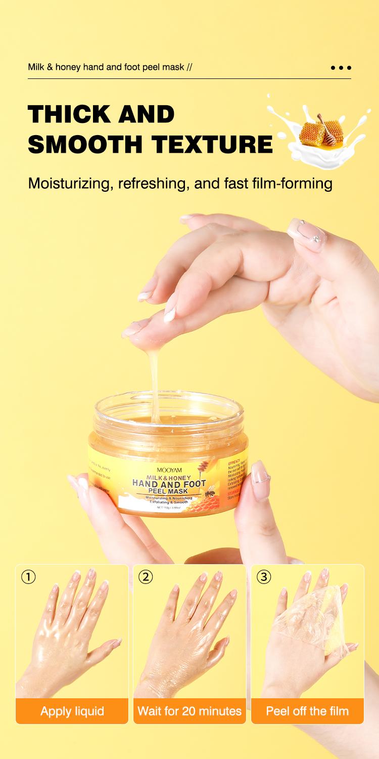 【MOOYAM】【FDA】Milk & Honey Peel Off Hand Mask 3.88 oz | Moisturizing, Nourishing & Exfoliating Hand Care for Women - Softens & Smooths Dry Rough Hands