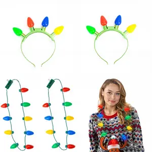 6-Pack Christmas LED Light-Up Headbands and Necklaces Holiday Party Accessories with Colorful Lights for Festive Celebrations