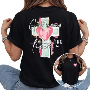 Brushstroke God Is Good All The Time Tee – Christian  with Hand Drawn Cross Design