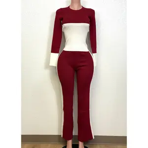 ELOWIN BURGUNDY & WHITE COLORBLOCK  SET