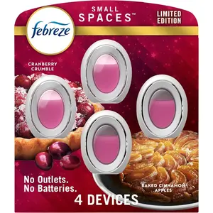 Febreze Small Spaces Air Freshener, Odor-Fighting, Plug In Alternative, for Home and Bathroom and Kitchen, Closet Air Fresheners, Baked Cinnamon Apples & Cranberry Crumble Scent, 1 Count