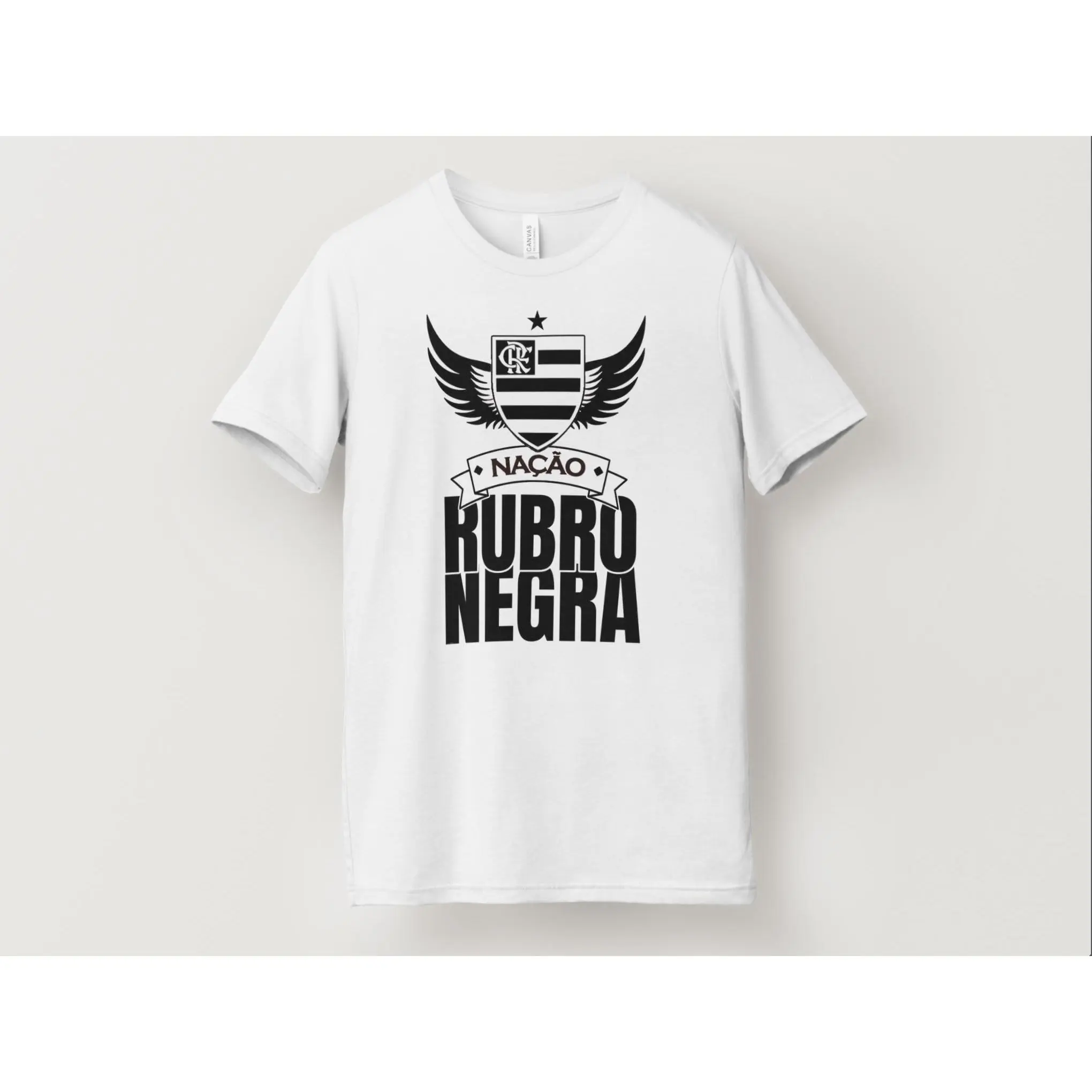Flamengo Nação Rubro Negra ( Camiseta Flamengo )Cotton T-Shirt, Short Sleeve, Casual Fit, Crew Neck, Unisex, Team Logo Print.