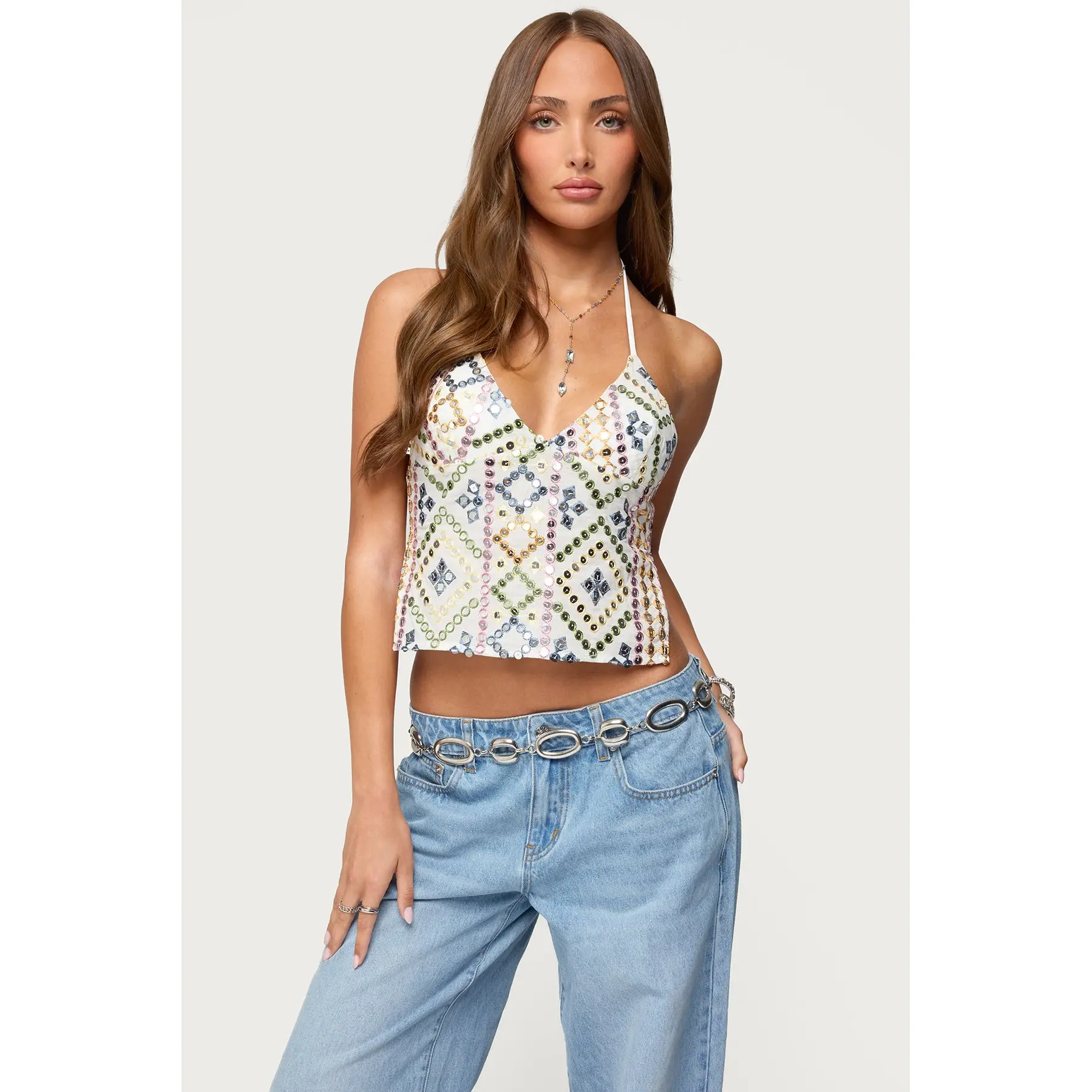 Embroidered Sequin Backless Top Embroidered Sequin Backless Top