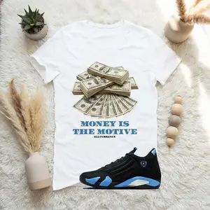 Hustle Money Graphic Tee, Match Jordan 14 University Blue, Streetwear Matching Outfit