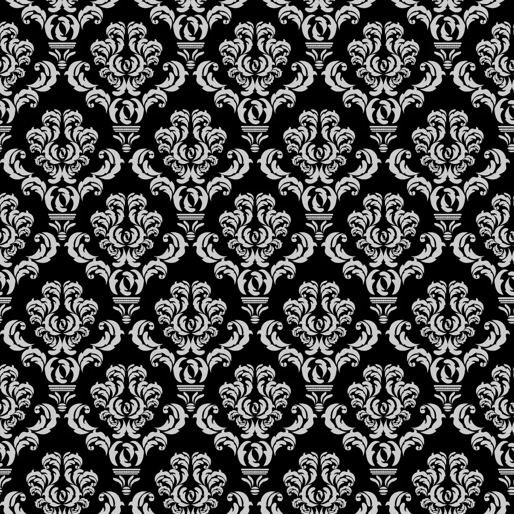 Simple Damask White on Black Quilting Cotton Fabric