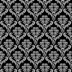 Simple Damask White on Black Quilting Cotton Fabric