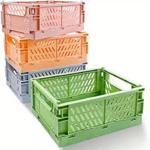 Two model of organizing storage baskets with and without handles, foldable student desk baskets, plastic materials, foldable storage containers, multi-purpose plastic boxes for storing stationery, clothes, fruits, and miscellaneous items.
