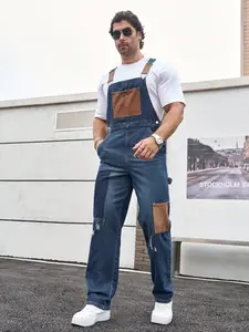 Men's Denim Work Bib Long Pants, Plain Lightweight Jean Jumpsuit Overalls with Adjustable Straps, Suitable for Work and Casual Wear