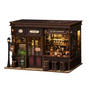 【Corner tavern】Vintage Abstract Renaissance Style Wooden book nook diy kit for adults tiny builds home,diy Hut Hand-Assembled Booklet Toy House,3D Puzzle Wooden Shelf Decoration,Miniature Dollhouse Kit,Birthday Gift