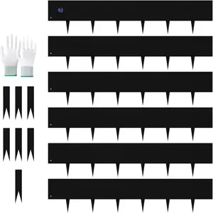 20ft. Metal Edging for Landscaping, Black Galvanized Steel Landscape Edging with 7 Stakes and a Pair of Gloves, Bendable Hammer-in Metal Lawn Edging for Fence, Flower Beds (6 Pack, 40" L x 8" H)