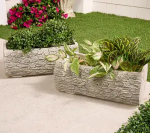 Martha Stewart Set of 2 14" Trough Faux Bois Planters