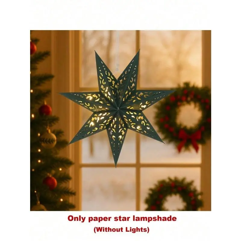 Vintage style hanging star lantern - 7-cornered paper star lampshade with hanging ring, red/gold/transparent - Christmas, New Year, Valentine's Day decoration - indoor/outdoor party decoration, Party decor supplies, suitable for home, tree or desktop