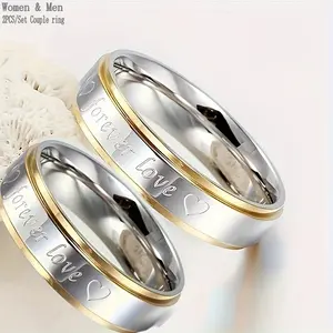 2pcs, Classic Rings with Gold and Silver Design, Polished in Two Colors, Romantic Couple Rings ideal for men and women