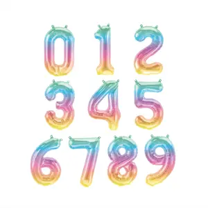16" Ombre Pastel Rainbow Number Balloons