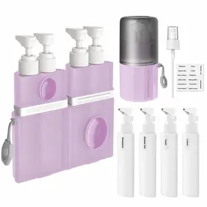 4 in 1 Silicone Lotion Travel Dispenser Bottle Set - Pink PP Toiletry Bottles with Suction Cup Holder