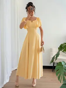 New Women's Spring Summer Dress, Dopamine Slimming French Style Chic Cream Square Neck Small Flounce Sleeve Elegant Commuter Comfort Dress