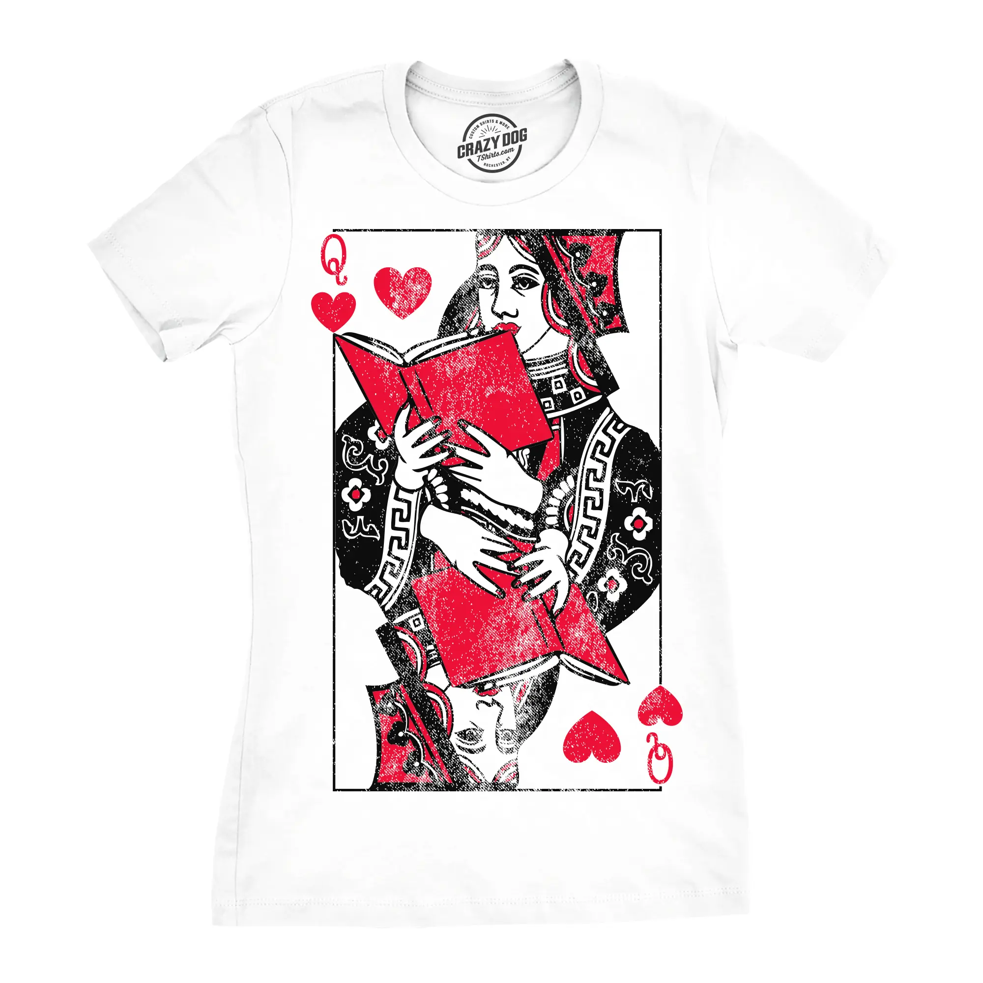 Womens Funny T Shirts Reading Queen Of Hearts Classical Book Lovers Tee For Ladies Funny Womens T Shirts Cute Vintage Fashion Casual Ladies T-Shirt Gift Funny Nerd Top Women's Novelty Tees White -