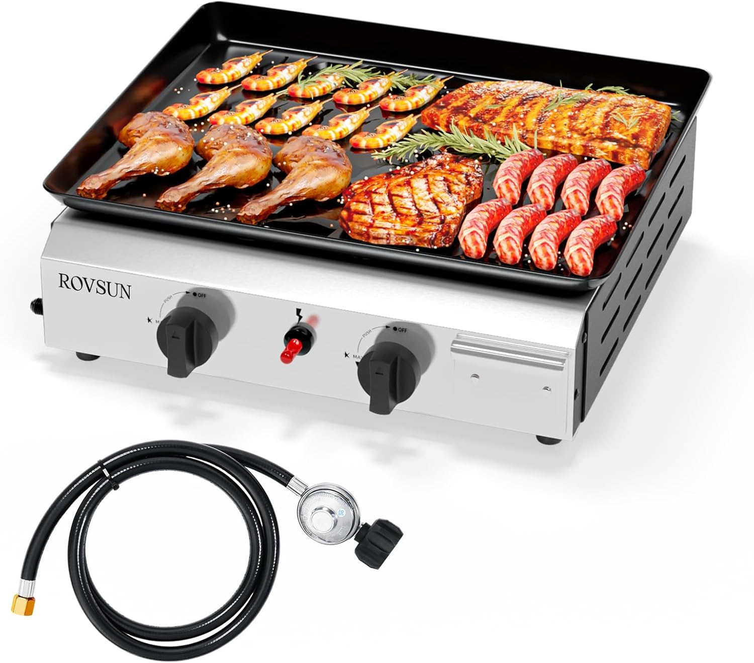 ROVSUN 2/4 Burner Portable Propane Griddle with Nonstick Enameled Tray, 20,000/40,000 BTU Tabletop Flat Top Gas Grill with Electronic Ignition & Regulator for Outdoor Cooking Camping BBQ Tailgating SpringStatements